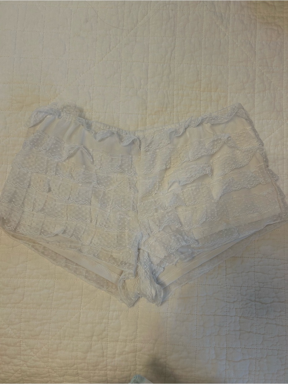 Edikted White Lace Ruffle Lounge Shorts